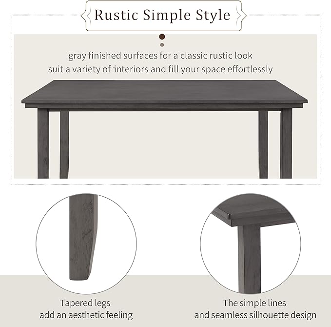 Farmhouse Rustic 6-Piece Dining Room Sets, includes 1 Table, 4 Upholstered Side Chairs and 1 Bench, Gray, 60" L x 36" W x 30.3" H - LeafyLoom
