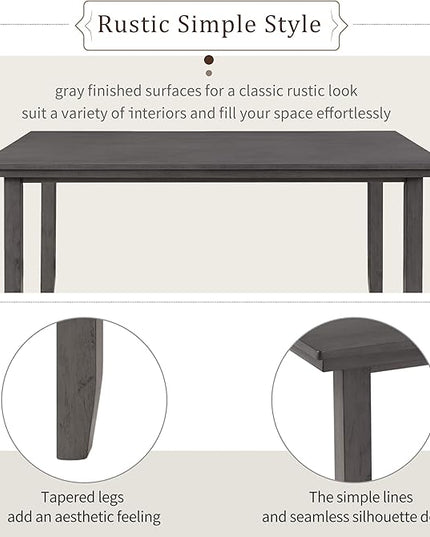 Dining Table Set for 6, Kitchen Table Chairs Set of 6 with Backrest, Rustic Wood Dining Room Table Set for Living Room and Kitchen, Dark Grey - LeafyLoom