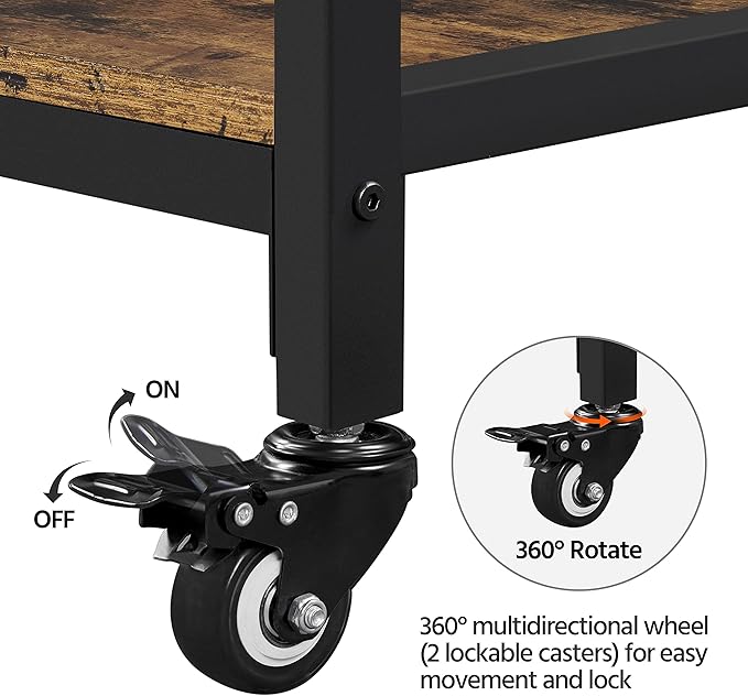 Yaheetech Kitchen Island with Power Outlet, Rolling Kitchen Cart with Wine Rack & Glass Holder & Hooks, Coffee Bar Microwave Stand Wine Rack Table for Dining Room, 47.5" W x 24" D, Rustic Brown - LeafyLoom