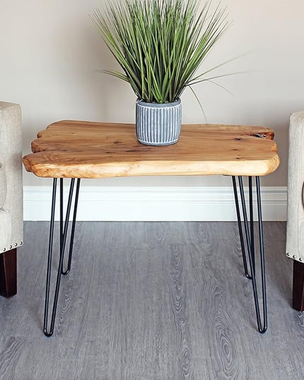 WELLAND Natural Edge Coffee Table, Small Square Cedar Wood Table, 28x20.5x20.5 inches, Unfinished - LeafyLoom