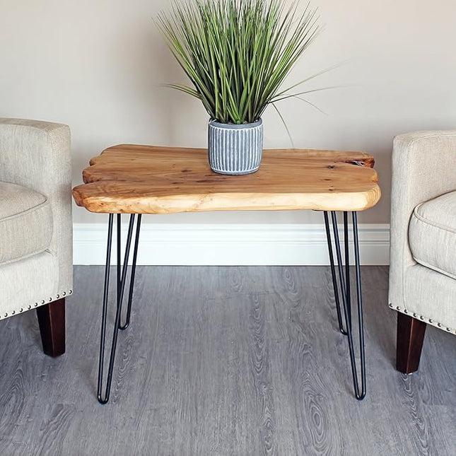 WELLAND Natural Edge Coffee Table, Small Square Cedar Wood Table, 28x20.5x20.5 inches, Unfinished - LeafyLoom