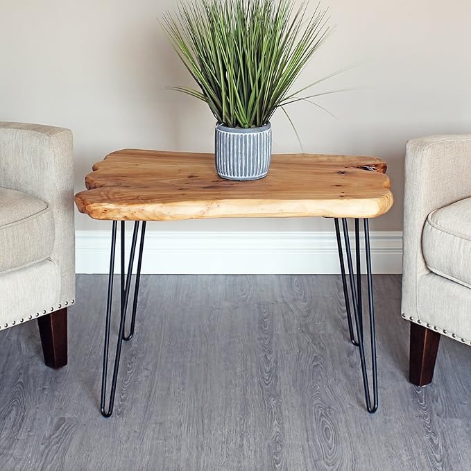 WELLAND Natural Edge Coffee Table, Small Square Cedar Wood Table, 28x20.5x20.5 inches, Unfinished - LeafyLoom