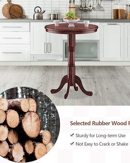 Chestnut 42 Pedestal, Rubber Wood Pub, Wooden Vintage Side, Antique Round Table for Bar Kitchen Dining Room, Finish - LeafyLoom