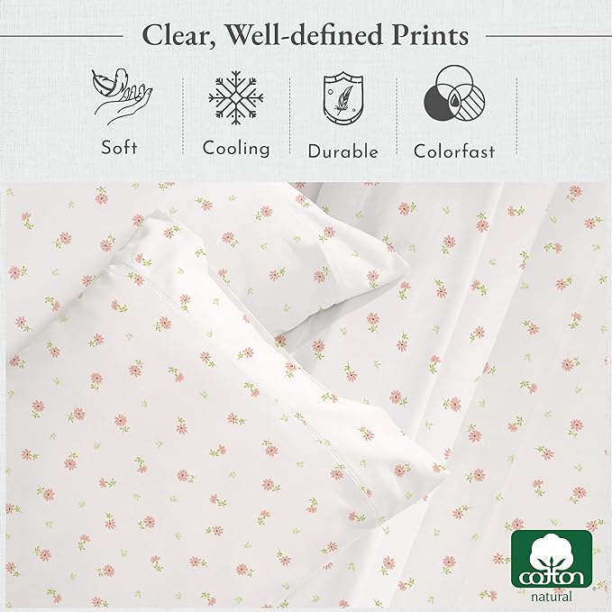 California Design Den Full Sheet Set Floral, 400 Thread Count 100% Cotton Sateen 4 Pc Full Bed Sheets, Deep Pocket Sheets & Pillowcase Set - Soft Floral - LeafyLoom