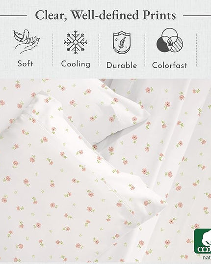 California Design Den Floral King Sheet Set, 400 Thread Count 100% Cotton Sateen 4 Pc King Bed Sheets, Deep Pocket Sheets & Pillowcase Set - Soft Floral - LeafyLoom