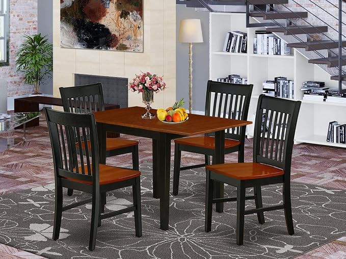 East West Furniture NDNO5-BCH-W Norden 5 Piece Dinette Set for 4 Includes a Rectangle Room Table with Dropleaf and 4 Dining Chairs, 30x48 Inch, Black & Cherry - LeafyLoom