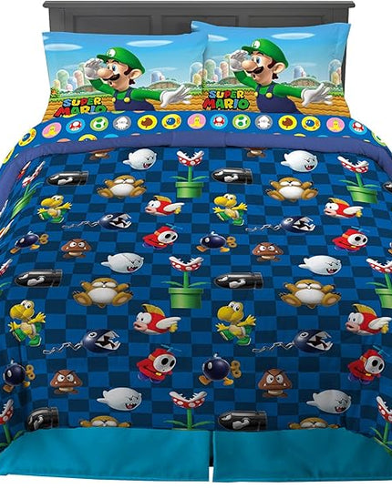 Franco Kids Bedding Super Soft Comforter and Sheet Set, (5 Piece) Full Size, Mario - LeafyLoom