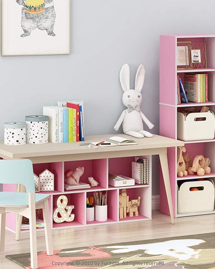 Furinno 7-Cube Reversible Open Shelf, White/Pink 11048WH/PI - LeafyLoom