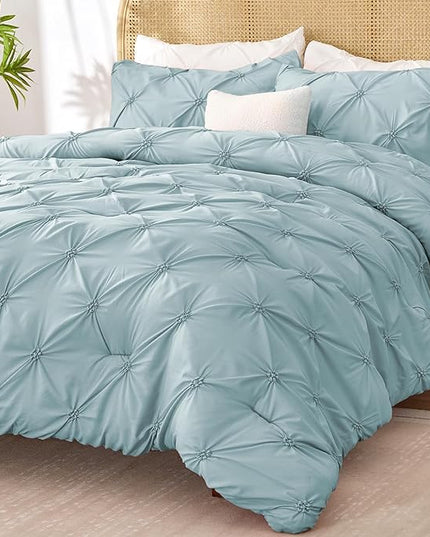 BEDELITE Light Blue Twin Comforter Set for Girls - 2 Peices Boho Pintuck Bedding Comforter Sets, Lightweight Soft & Warm Twin Bedding Sets with 1 Pillowcase for All Season - LeafyLoom