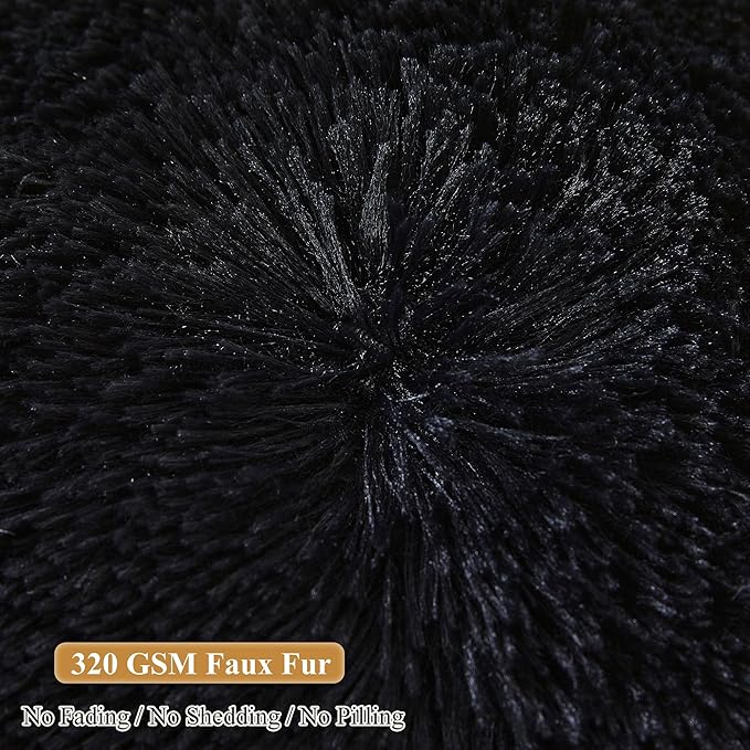 XeGe Faux Fur Reading Pillow Cover (No Filler), Fluffy Backrest Pillow Case for Sitting in Bed, Adults Kids Shaggy Sit Up Back Support Study Pillow Cover for Couch Chair Home Decoration, Black - LeafyLoom