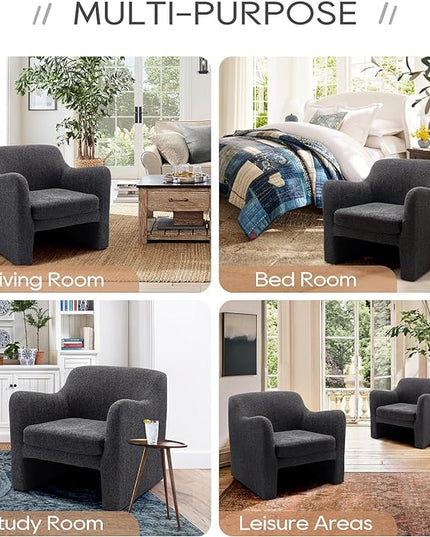 COLAMY Modern Accent Chair, Living Room Chair, Soft Padded Armchair with Back, Comfy Fabric Accent Chair for Living Room Bedroom, Charcoal Grey - LeafyLoom