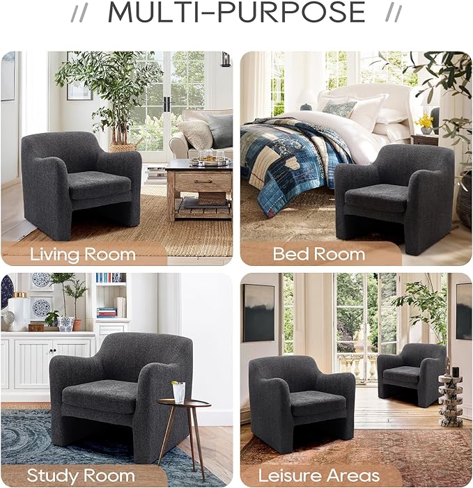 COLAMY Modern Accent Chair, Living Room Chair, Soft Padded Armchair with Back, Comfy Fabric Accent Chair for Living Room Bedroom, Charcoal Grey - LeafyLoom