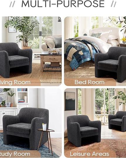 COLAMY Modern Accent Chair Set of 2, Living Room Chair, Soft Padded Armchair with Back, Fabric Accent Chair for Living Room Bedroom, Charcoal Grey - LeafyLoom