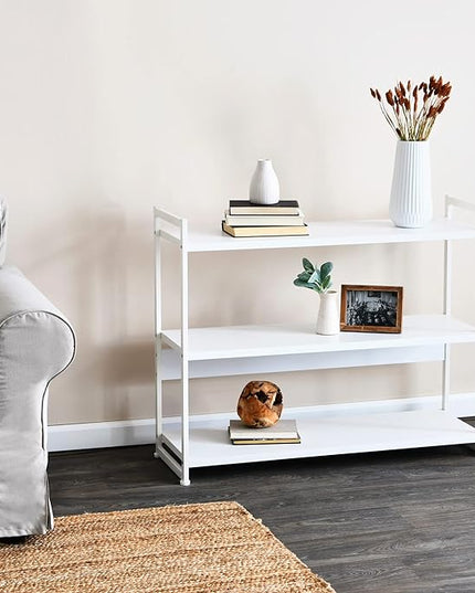 Household Essentials Jamestown Wide 3 Shelf Open Storage Bookshelf Scandinavian White and White Metal - LeafyLoom