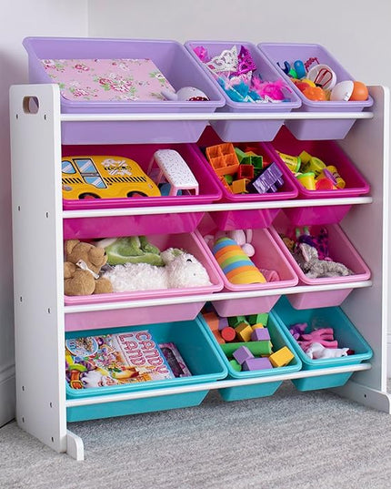 Humble Crew Toy Storage Organizer, White/Pink/Purple/Turquoise 34x11x31 inches,12x9x6 inches,16x12x6 inches - LeafyLoom