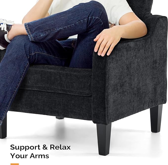 VINGLI Accent Chairs for Living Room Chairs Reading Chair Mid Century Modern Chair Soft Chenille Sofa Chair Upholstered Arm Chair Comfy Chair Side Chair (Black Chenille) - LeafyLoom
