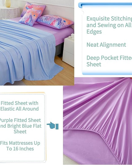RYNGHIPY Full Bed in a Bag for Kids Teens Girls 6 Pieces, Soft Bedding for All Seasons, Cute Mermaid Tail Kids Bedding Set, Leightweight Girls Fluffy Bed Set - LeafyLoom