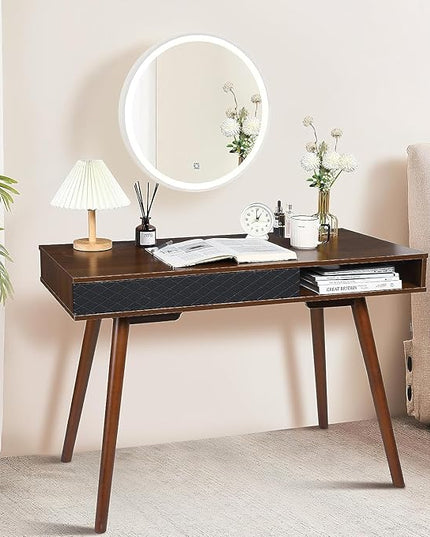 GAOMON Modern Home Office Writing Desk, 42 Inch Computer Table Desk with Drawers, Simple Mid Century Modern Desk, Walnut - LeafyLoom