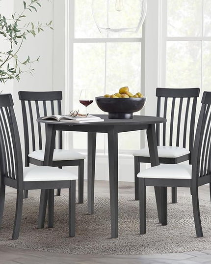 COLAMY Wooden Dining Chairs Set of 4, PU Leather Dining Room Kitchen Side Chair with Spindle High Back and Adjustable Foot Pegs - Grey - LeafyLoom