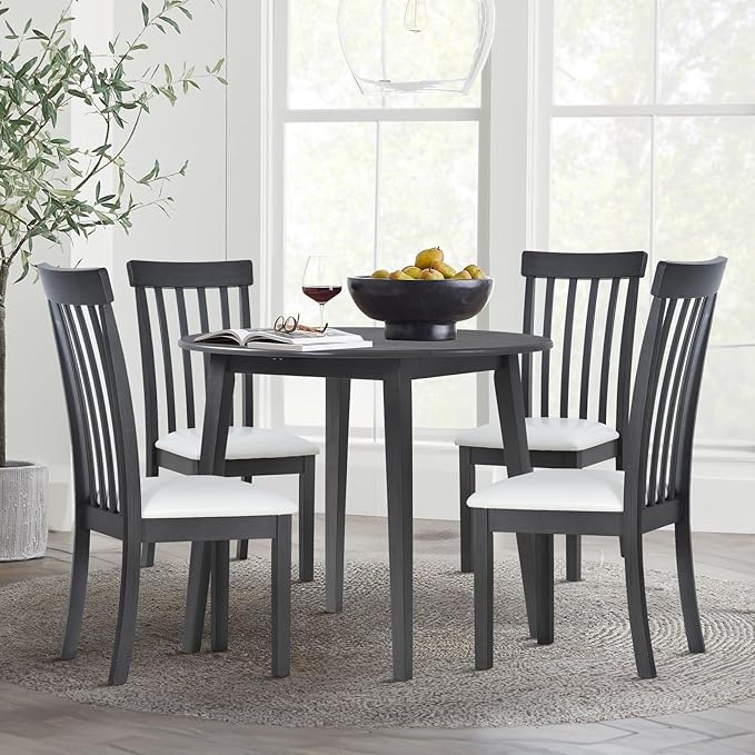 COLAMY Wooden Dining Chairs Set of 4, PU Leather Dining Room Kitchen Side Chair with Spindle High Back and Adjustable Foot Pegs - Grey - LeafyLoom