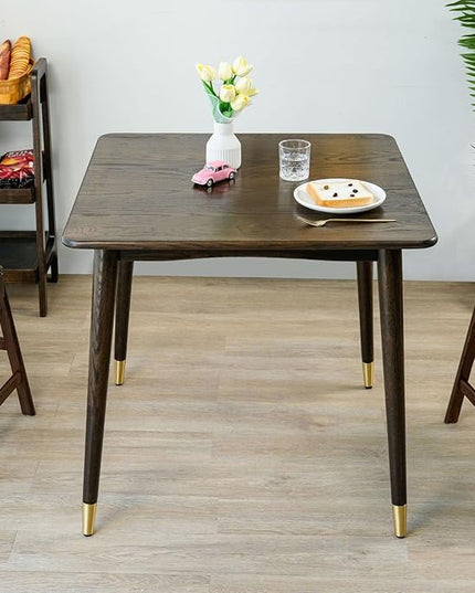 Dining Table 31.5“, Square Small Solid Wood Kitchen Table with Copper Decor for 2, Mid Century Modern Kitchen Dining Table, Oak Finish, Walnut, 31.5 x 31.5 x 29.5 Inch, Walnut - LeafyLoom