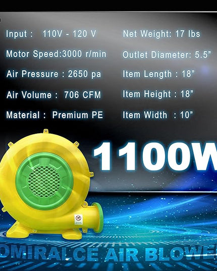 CoMiracle Air Blowers, 1.5 HP 1100 W Inflatable Bounce House Air Blower, Outdoor Inflatable Castle and Jump Slides Blower - LeafyLoom
