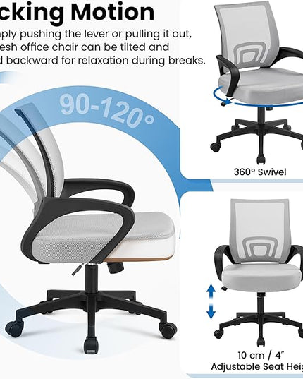 Yaheetech Ergonomic Office Chair Mid Back Computer Chair Mesh Desk Chair with Lumbar Support Armrest Executive Rolling Swivel Adjustable Task Chair for Adults, Grey - LeafyLoom