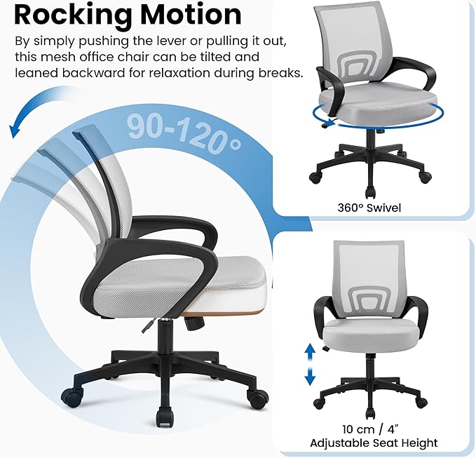 Yaheetech Ergonomic Office Chair Mid Back Computer Chair Mesh Desk Chair with Lumbar Support Armrest Executive Rolling Swivel Adjustable Task Chair for Adults, Grey - LeafyLoom