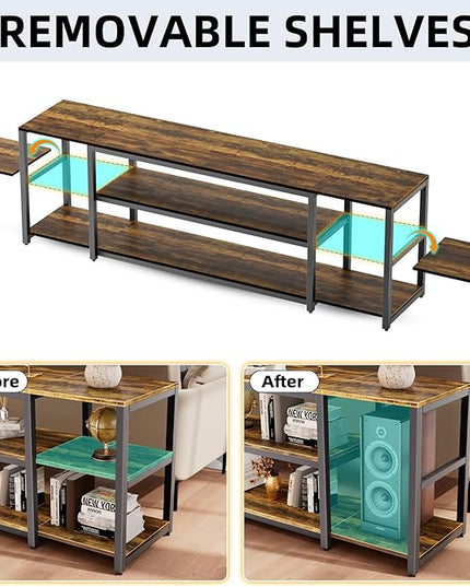 Aquzee Large TV Stand for up to 85 Inch TVs, Under TV Console Table with 3-Tier Shelves, Industrial Retro TV Cabinet and Entertainment Center for Living Room, Bedroom, Gaming Room - LeafyLoom