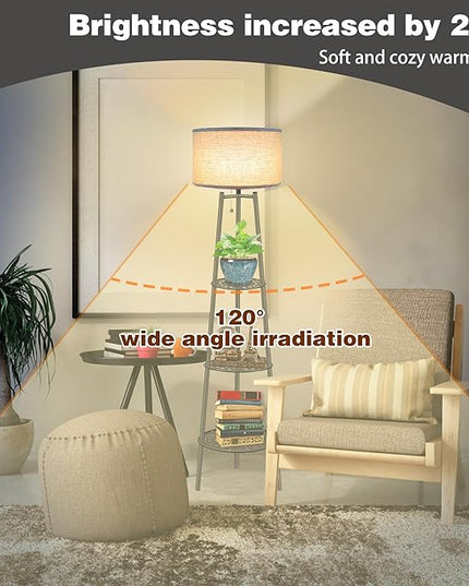 2 PCS Black Floor Lamp with Shelves for Living Room， Standing Lamp，Tall Lamp， Amparas Elegantes para Sala with Linen Shade，Modern Floor Lamp for Living Room，Bedroom or Office（Black Floor Lamp） - LeafyLoom