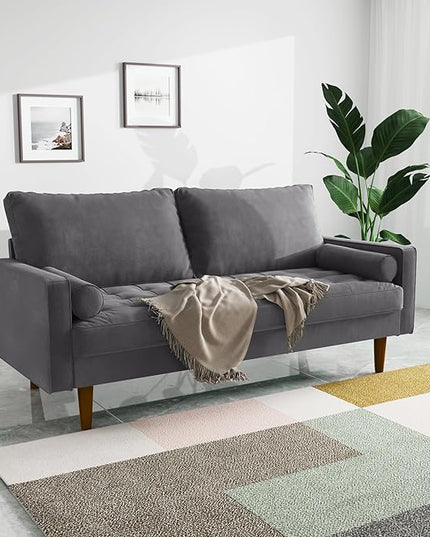 Velvet Furniture for Small Spaces, Mid-Century Modern Loveseats for Living Room, Love Seat Couch Sofas, 70 Inches, Grey - LeafyLoom