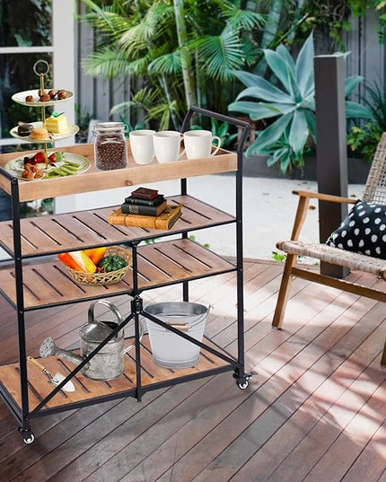 Vipush Kitchen Serving Cart, 4-Tier Kitchen Utility Cart on Wheels with Storage for Living Room, Wood Look Accent Furniture with Metal - LeafyLoom