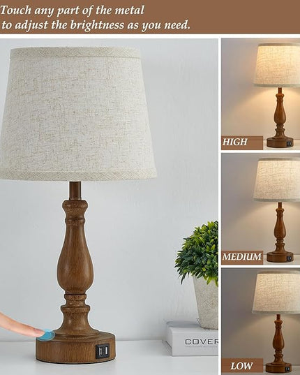Classical Table Lamps for Bedrooms Set of 2 - Touch Bedside Lamps with Dual USB Ports, 3 Way Dimmable Nightstand Lamps for End Tables, Farmhouse Night Stand Lamps for Living Room Guest Room - LeafyLoom