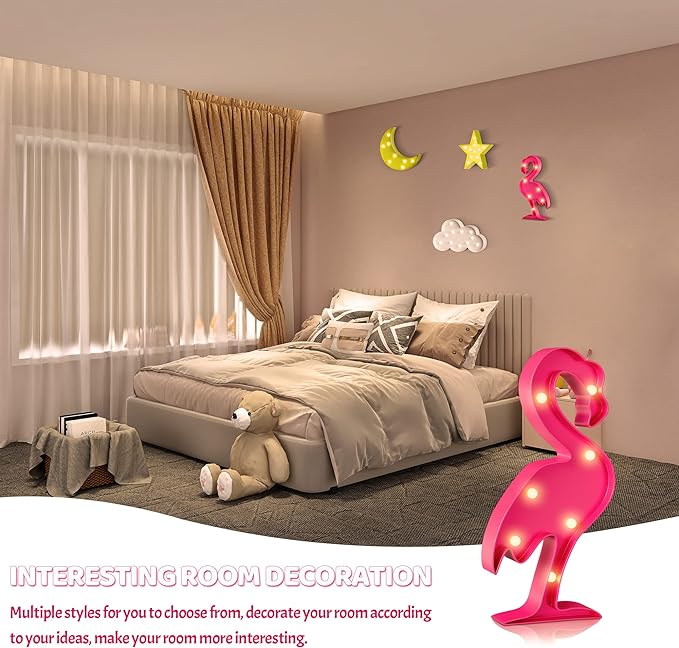 Pink Flamingo Decor, Flamingo Party Decorations, Battery Powered Flamingo Night Light for Kids, Tropical Kids Room Decor, Hawaiian Party Pecorations, Luau Party Decorations - LeafyLoom