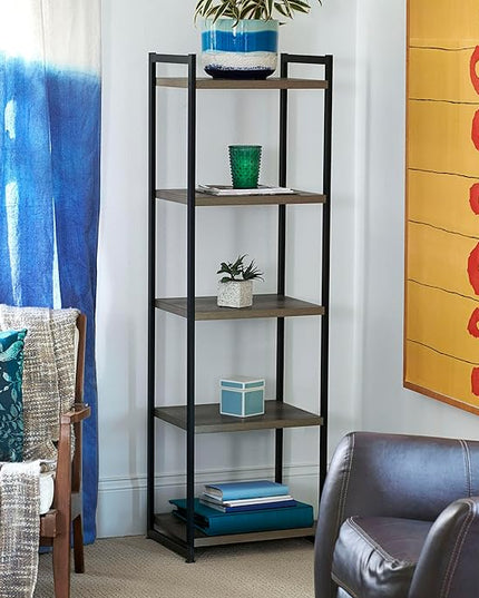 Household Essentials 5 Tier Storage Tower Metal, Grey Shelf – Black Frame, Ashwood - LeafyLoom