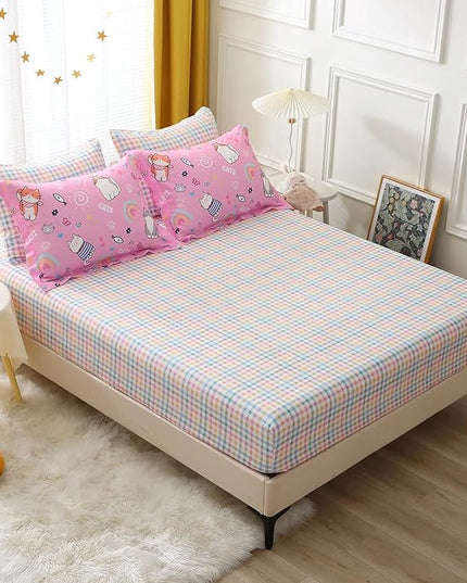 Pink Cats Comforter Set Twin Size for Girls Kids Teens 7 Piece Cute Animal Fish Butterfly Bed in A Bag Cartoon Rainbow Star Sun Heart Bedding Set All Season Lightweight - LeafyLoom