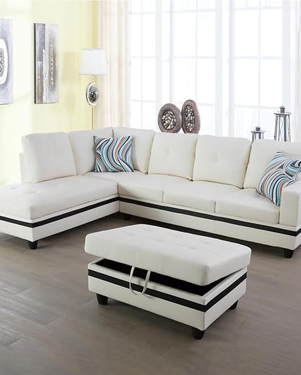 L Shaped Sofa with Ottoman Modern Sectional Living Room, Bedroom, Office, L Couch Black Stripe - LeafyLoom