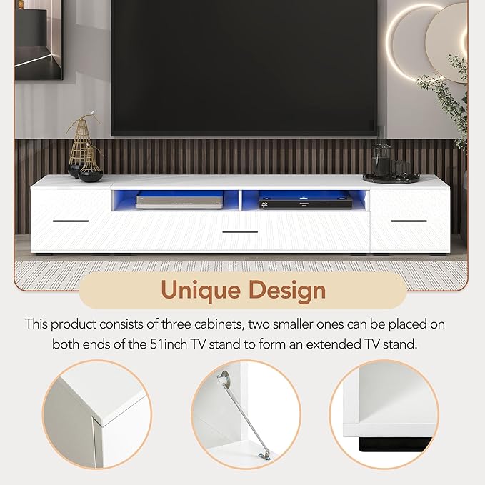 NicBex TV Stand for 90+ Inch TV LED Entertainment Center Media Storage Console Table with High Gloss TV Cabinet and 16-Color RGB LED for Living Room,Bedroom, 82.60 Inch,White - LeafyLoom