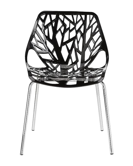 CangLong Modern Mid Century Plastic Shell Hollow Matal Legs Dining Chairs, set of 4, Black - LeafyLoom