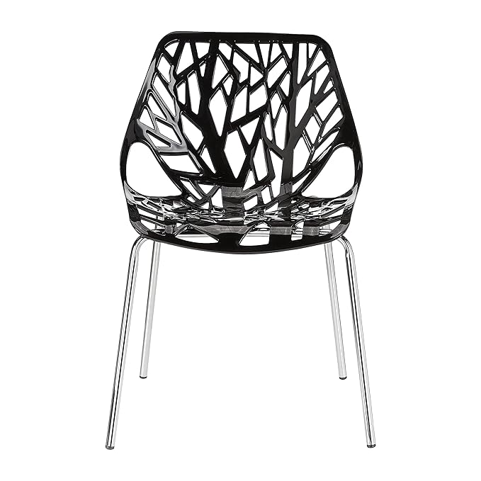 CangLong Modern Mid Century Plastic Shell Hollow Matal Legs Dining Chairs, set of 4, Black - LeafyLoom