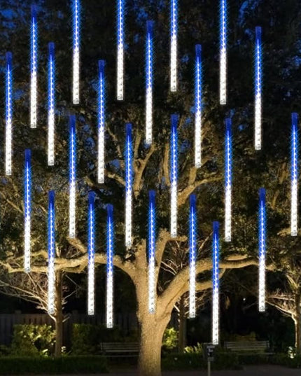 Dazzle Bright 288 LED Christmas Light, 11.8 Inch Meteor Shower Rain Lights with 8 Tubes，Waterproof Plug in Falling Rain Lights Christmas Decorations for Xmas Bushes Tree Yard Party, Blue and White DazzleBright