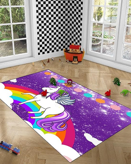 Unicorn Rugs for Girls Bedroom Large Purple Unicorn Rugs for Girls Bedroom Floor Mat Unicorn Floor Rugs for Girls Bedroom for Living Room Dorm Bedroom Home Decor, 4'5'' × 6' - LeafyLoom