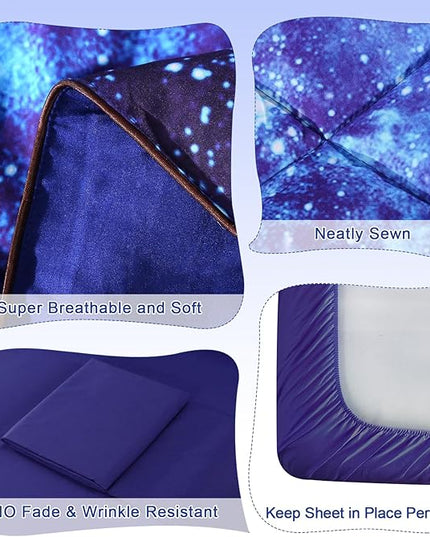 Wowelife Galaxy Bedding Twin Outer Space Comforter Set 5 Pieces Blue Cosmic Galaxy Bed Set Kids Bed in A Bag Twin for Teen Boys and Girls with Comforter, Flat Sheet, Fitted Sheet and 2 Pillowcases - LeafyLoom