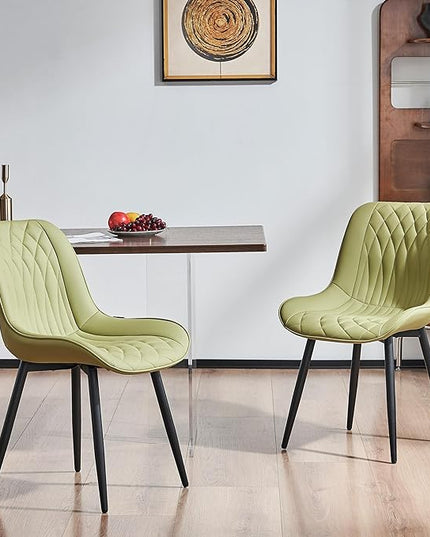 YOUNIKE Dining Chairs set of 2 with High Back Mid Century Modern Kitchen & Dining Room Chairs Faux Leather Upholstered sillas de comedor Comfortable Padded Accent Chair with Metal Legs Avocado Green - LeafyLoom