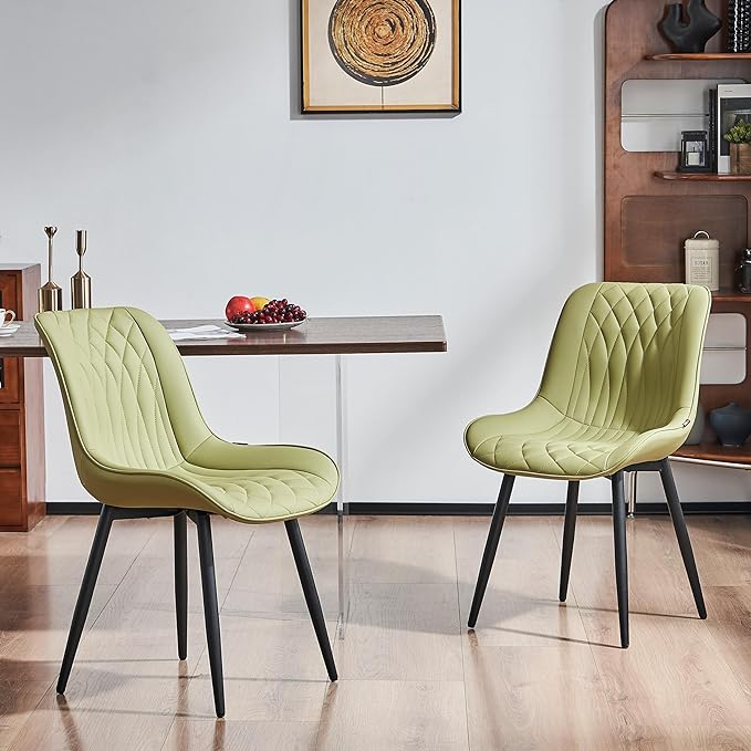 YOUNIKE Dining Chairs set of 2 with High Back Mid Century Modern Kitchen & Dining Room Chairs Faux Leather Upholstered sillas de comedor Comfortable Padded Accent Chair with Metal Legs Avocado Green - LeafyLoom