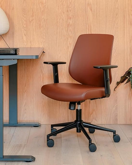 Branch Daily Chair - Vegan Leather Office Chair with Swivel, Lumbar Rest, and Adjustable Armrests - Comfortable Seating for Improved Posture and Productivity - Mahogany - LeafyLoom