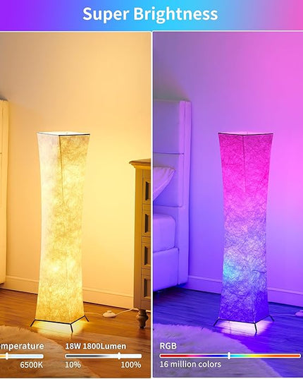 chiphy Floor Lamp, 39" Dimmable Standing Lamp, 7 Colors Changing LED Bulbs and White Fabric Lampshade, Remote Control, Modern Lamp for Bedroom, Living Room, Kids Room and Play Room - LeafyLoom