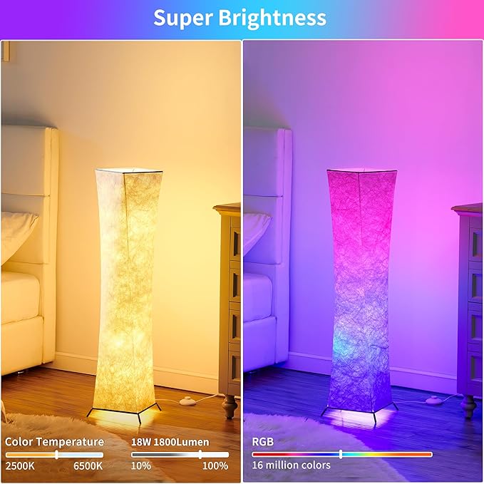chiphy Floor Lamp, 39" Dimmable Standing Lamp, 7 Colors Changing LED Bulbs and White Fabric Lampshade, Remote Control, Modern Lamp for Bedroom, Living Room, Kids Room and Play Room - LeafyLoom