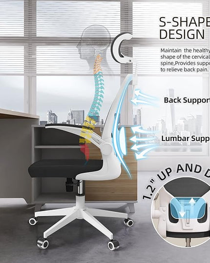 Ergonomic Office Chair, High Back Mesh Computer Desk Chair with Flip-up Arms, Adjustable Lumbar Support & Headrest, Swivel Rolling Task Chair for Home Office, Bedroom, Study, College Dorm（White&Black - LeafyLoom