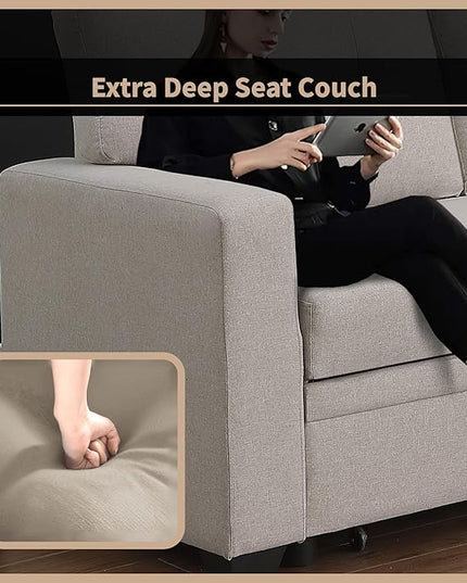 82 Inch Sectional Couch, L Shaped Convertible Sofa Chaise, Linen Reversible Upholstered Pull Out Bed, Storage Space for Living Room, Apartment and Office, Beige, 82inch - LeafyLoom